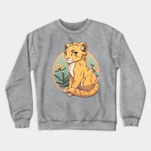 Beautiful lioness in a circle with flowers Crewneck Sweatshirt